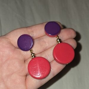 80s Earrings - Pink and Purple Dangle